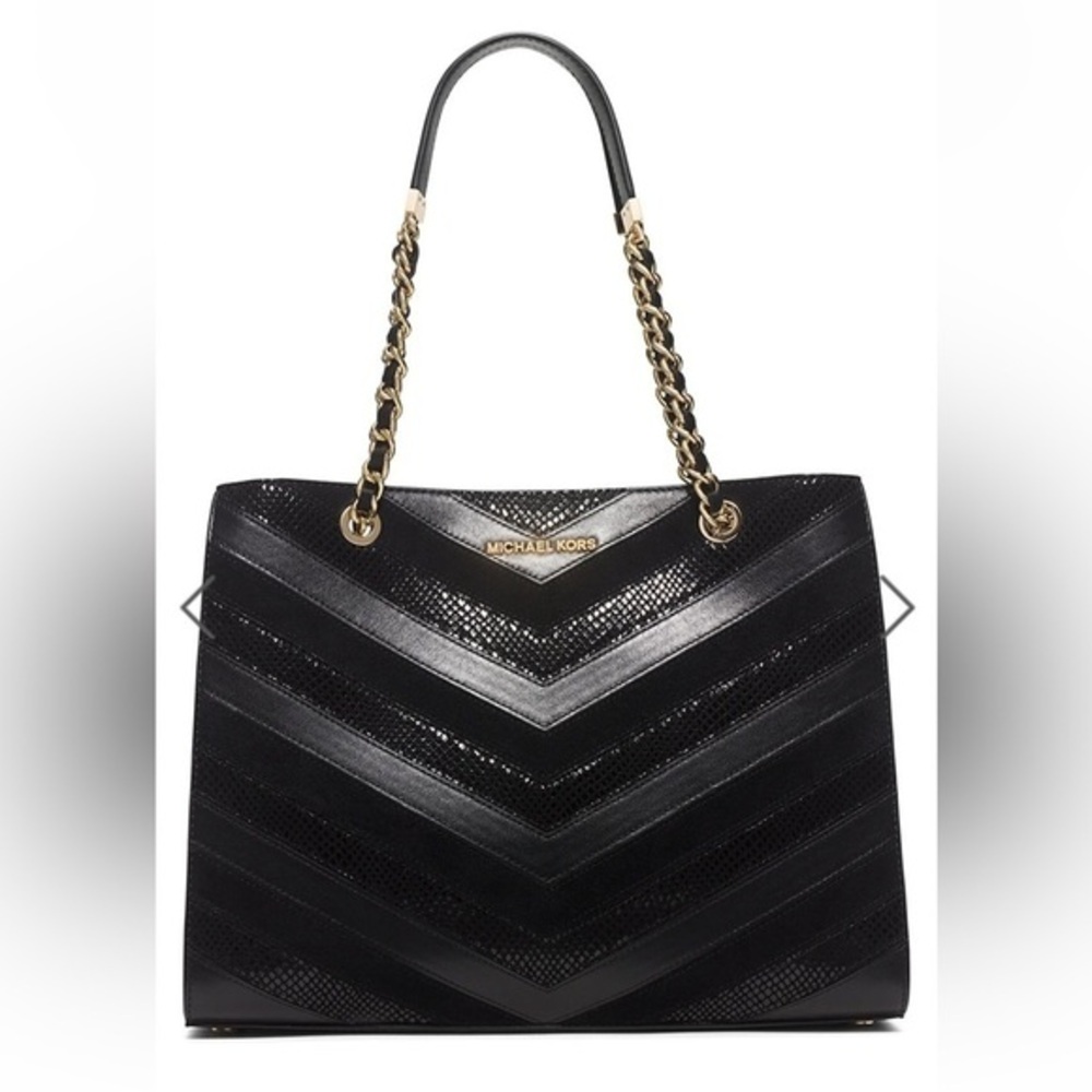 Michael Kors Black Susannah Medium Chevron Tote